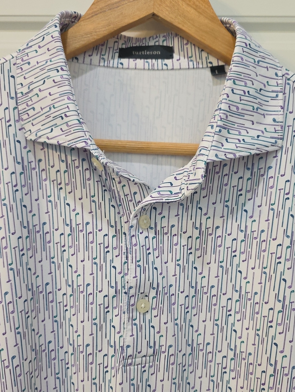 Turtleson Men’s White Polo with Blue & Purple Micro Line Pattern